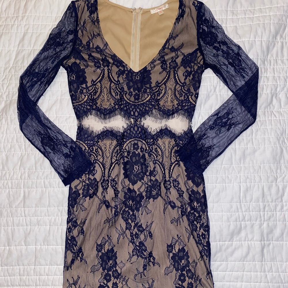 Navy lace mesh/ nude undertone dress
